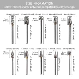 Double Cut Carbide Burr Set, 10 Shapes for Metal/Wood/Plastic, 1/8" Shank, Fast Vibration-Free Cutting & Engraving