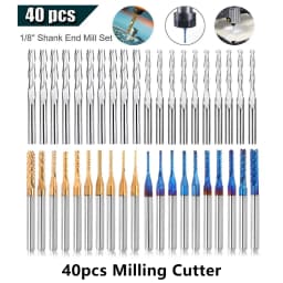 Twotrees End Mill Engraving Bits Set Nano Blue Coated CNC Router Bits Cutting Milling Cutter 1/8" Shank Carbide Milling Tools