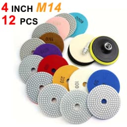 12Pcs 4 Inch 100mm Diamond Polishing Pads with 5/8" 11 Backer Pad Wet/Dry Granite Stone for Concrete Marble Stone