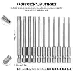 11Pcs Torx Screwdriver Bit Set 1/4 Inch Professional Magnetic Star S2 Steel Hex Shank Tough Torx Star Hex Security Security Set