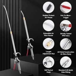 44-64CM Extendable Industrial Air Blow Gun Extensible Stainless Steel Air Flow Nozzle Pneumatic Air Dust Air Blower 360° Swivel