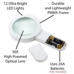 30X Handheld Magnifier 12 LED Illuminated Light with UV Light Portable Magnifying Loupe for Reading Jewelry Watch Repair