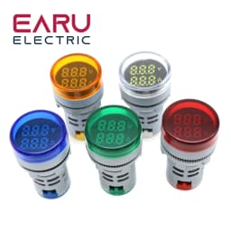 22mm AC 20-500V 0-100A Round Mini Digital Voltmeter Ammeter Amp Volt Voltage Tester Meter Dual LED Indicator Pilot Lamp Light
