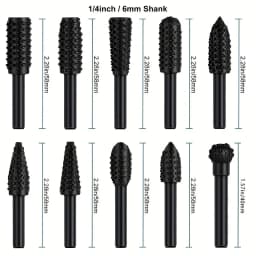 5pcs/10pcs Wood Carving File Rasp Drill Bit, 1/4" 6mm Rotary Rasp Drill Bit Set, DIY Woodworking Rotating Embossed Chisel Shaped