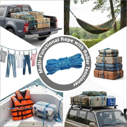 Rope Set with Roller Tensioner, Metal Pulley Camping Tent Securing Rope, Equipped with Safety Lock, Adjustable Rope Hook Fastene