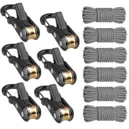 Rope Set with Roller Tensioner, Metal Pulley Camping Tent Securing Rope, Equipped with Safety Lock, Adjustable Rope Hook Fastene