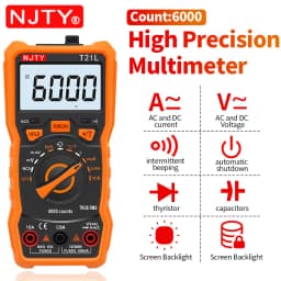 NJTY T21L Inductance Digital Multimeter 600μH-60H Range Duty Cycle 0.1-99% Temp DC AC Amp Voltage Resistance Capacitance NCV Hz