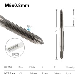 CMCP 2pcs M2 M3 M4 M5 M6 M7 M8 M10 M12 M14 M16 HSS Screw Tap Drill Bit Set Metric Thread Tap Straight Flute Plug Tap Hand Tools