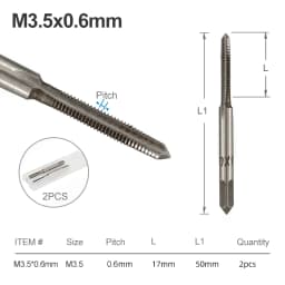 CMCP 2pcs M2 M3 M4 M5 M6 M7 M8 M10 M12 M14 M16 HSS Screw Tap Drill Bit Set Metric Thread Tap Straight Flute Plug Tap Hand Tools