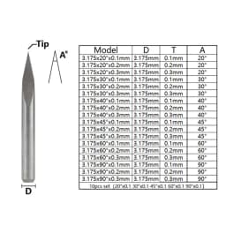 10pcs CNC Engraving Bit 3 Edge Pyramid Engraving Bits 3.175mm Shank 20-90D Carbide End MillCNC Router Bit Milling Cutter