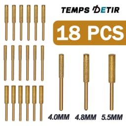 18PCS Chainsaw Sharpener Diamond Coated Cylindrical Burr Chain Saw 4/4.8/5.5mm Titanium Coated Sharpener Engraving Grinding Tool