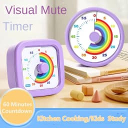 60 Minutes Visual Timer Round/Square Ultra Silent Countdown Alarm Clock Self-discipline Visualization Kitchen Timer Indoor