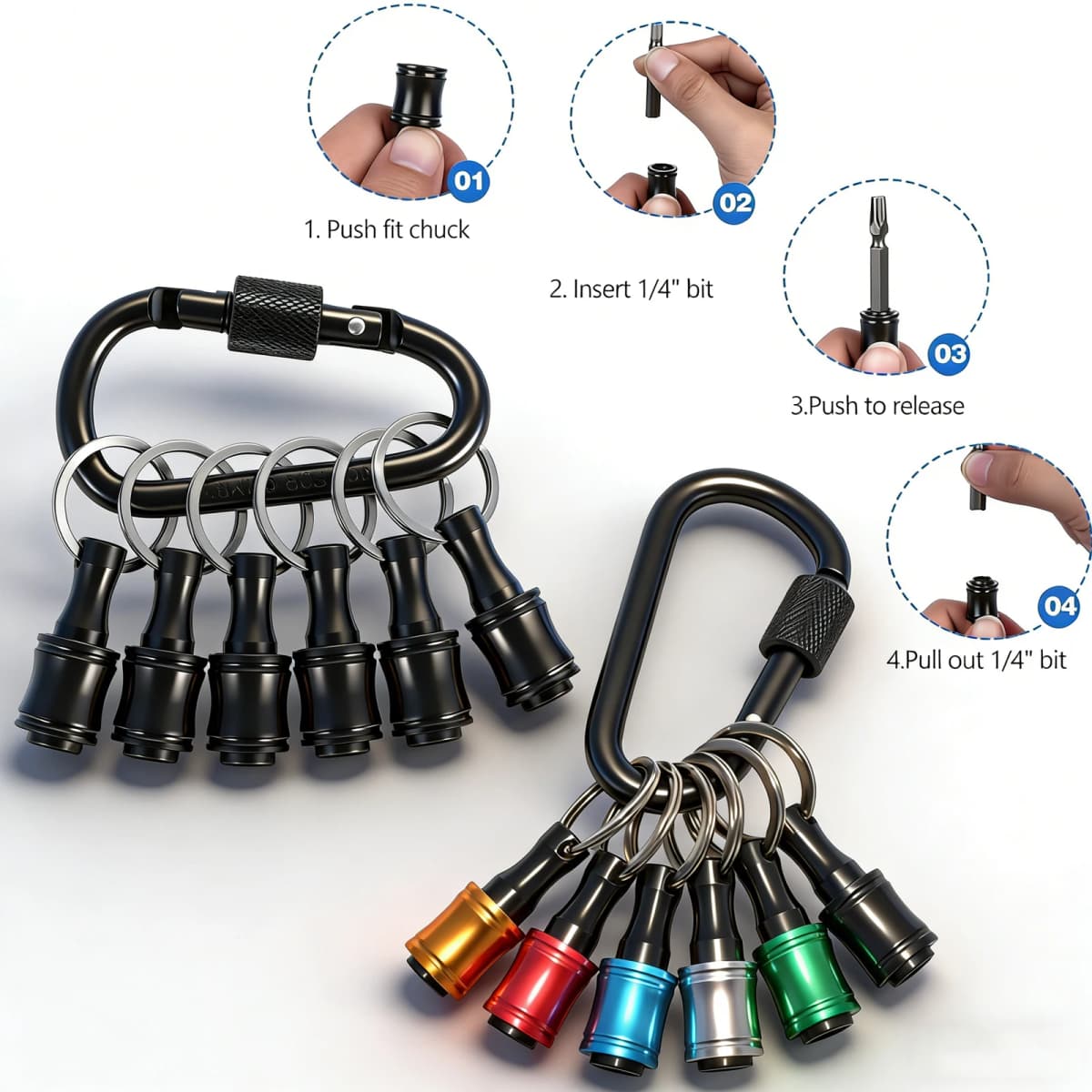 6Pcs Bit Holders 1/4 inch Hex Shank Screwdriver Bits Holder Lightweight Quick-change Extension Bar Keychain Drill Screw Adapter