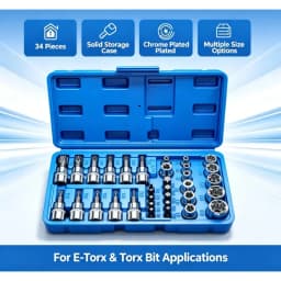 34Pcs Torx Bit & E-Torx Star Socket Set 1/4" 3/8" 1/2" Drive Male Female Star Bit Hand Repair Tool Kit with Storage Case