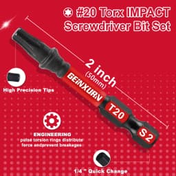 Geinxurn 2 Inches T7-T40 Torx Screwdriver Bit Set,Impact Tough Magnetic S2 Alloy Steel Star Bit with Base