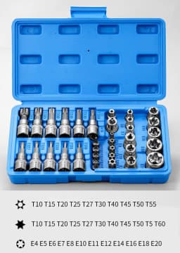 Professional 34pcs Torx Bit Socket & E-Torx Star Socket Set 1/4" 3/8" 1/2" Drive Male Female E-torx Bits Handheld Tool with Case