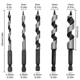 5pc 100mm Carpenter Auger Bits 5-12mm Hexagonal Handle Twist Drill Hand Spiral Reamer Power Tool Accessories Set