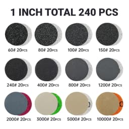 1Inch 25MM Wet Dry Sanding Disc 186/203/245Pcs Assorted Grit 60-10000 with 1/8" 1/4" Shank Backing Pad Interface Pad Sanding Pad