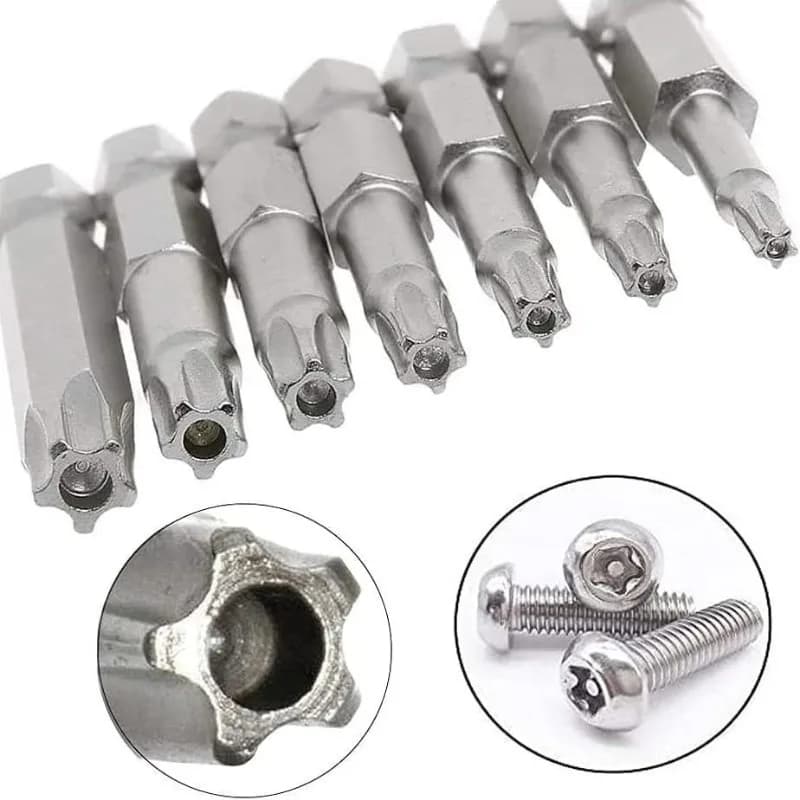7 Pcs 5 Point Star Screwdriver Bits 50mm S2 Magnetic Star Screw Driver 1/4" Hex Shank T10 T15 T20 T25 T27 T30 T40