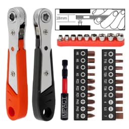 Right Angle Screwdriver Set T25, Mini Ratcheting 90 Degree Offset Wrench Kit, Pocket Tool for DIY Repair, Low Profile Bit Socket