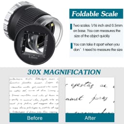 30X Handheld Magnifying Glass with Scale LED UV Light Magnifier Cylindrical Adjustable Focal HD Loupe Jewelry Tool Reading Lupe