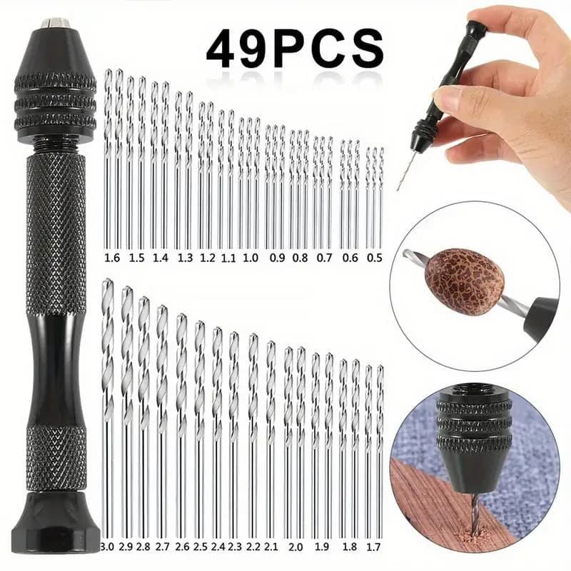 49pcs/set 0.2 To 3.4mm Mini Aluminum Hand Drill Bit Jewelry Craft Woodworking Manual Drilling Tool