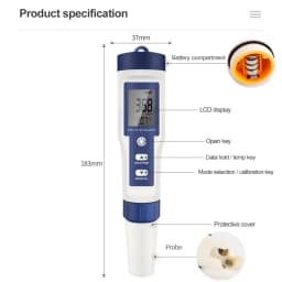 5 In 1 Digital Water Quality Tester Pen PH TDS EC Meter Pen with Backlight for Aquarium Water Temperature Tester
