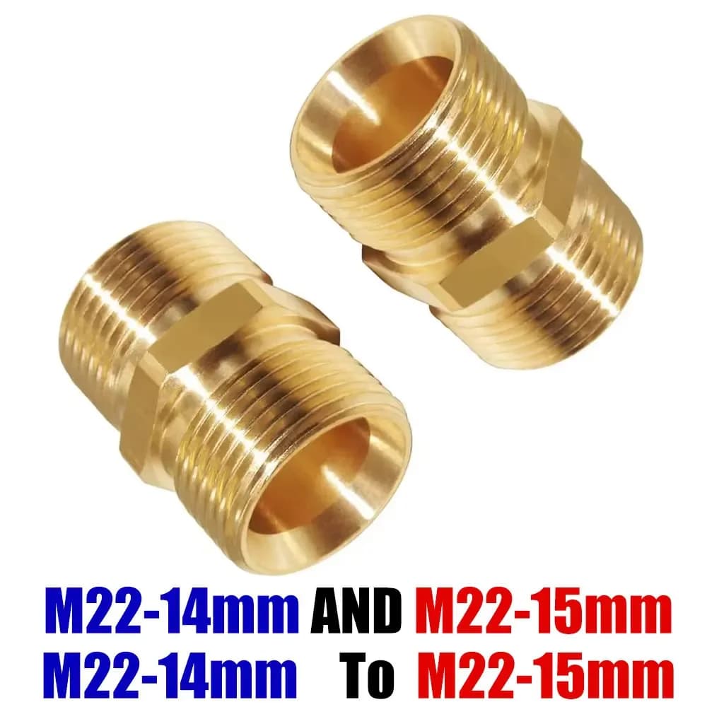 Brass M22 Hose Connector 15mm Female to 14mm Male, High Pressure Washer Extension Coupler Adapter for Power Washer Hose