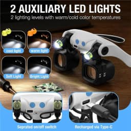 LED Light Magnifying Glasses For Close Work, electronic repair magnifying glass Hands Free Magnifier With 14 Interchangeable
