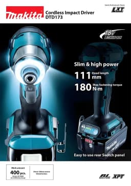 2025 Makita DTD173 bule 18v Brushless Lithium-ion Impact Driver Power Tool Multifunctional Tool, Drill Bit, Power Tool
