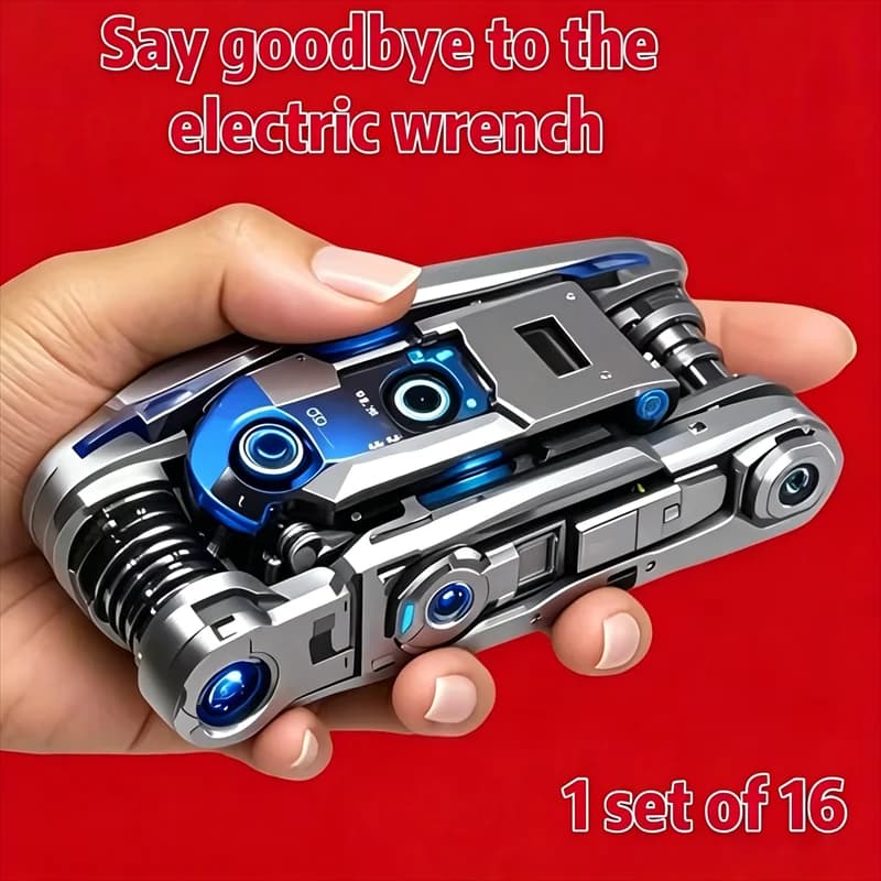 16-in-1 Socket Wrench Set, Non-Slip Rotating Head. Durable Stainless Steel for Home & Car Repairs. Easy & Universal Tool.