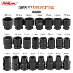 Heavy Duty 1/2' Drive Hexagon Impact Socket Shallow Metric Sockets for Impact Driver High Torque CR-MO Tools for Auto Repair