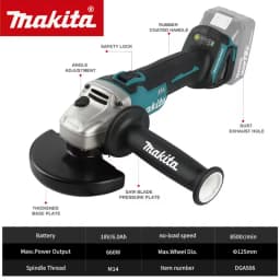 Makita DGA506 18V 125mm Brushless Angle Grinder Electric Polishing Machine Metal Grinding And Cutting Tool