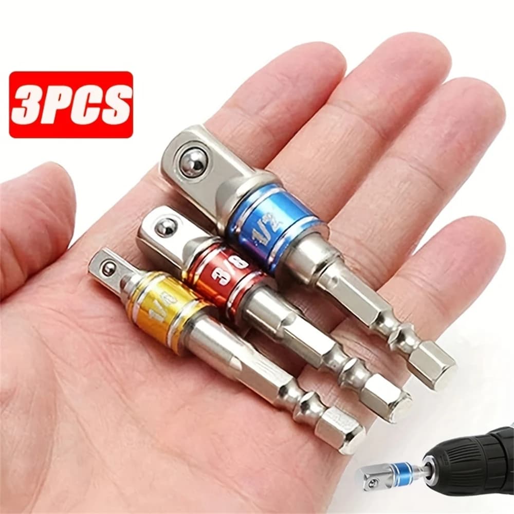 3 Square Nut Driver Bits Impact Socket, Extended Drill Bit Adapter, Electric and Manual Tool Socket Adapter