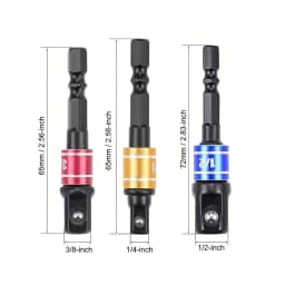 3 Square Nut Driver Bits Impact Socket, Extended Drill Bit Adapter, Electric and Manual Tool Socket Adapter