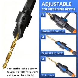 11pcs Countersink Drill Bit Set with L-Wrench - Includes #4, #6, #8, #10, #12 Sizes, Coated, for Woodworking