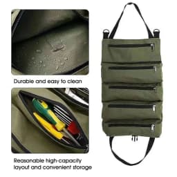 Heavy-Duty Roll-Up Tool Bag - Oxford Fabric Multi-Tool Organizer All-in-One Garage Storage for Mechanics/Electricians/Carpenters