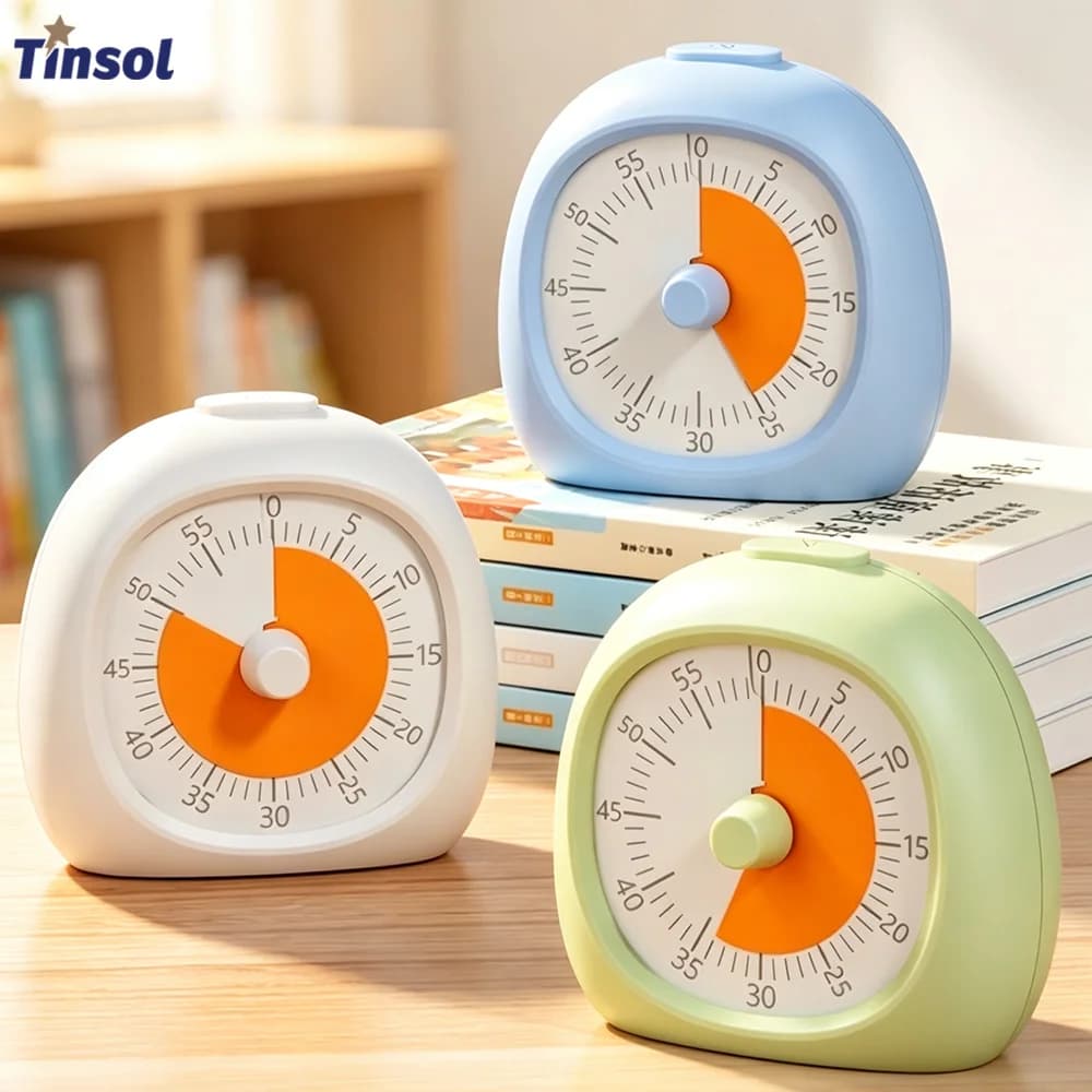 TINSOL 60 Minute Silent Visual Timer Practical Plastic Digital Clock Study Timer Focus Aid for Kids Classroom Homework Kitchen