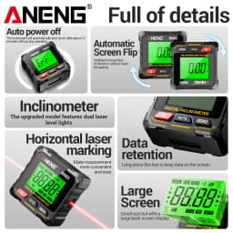 ANENG RN03 Inclinometer 0.05°Resolution Laser Level Angle Gauge with 4-Sided Magnet LCD Backlight Rechargeable 350mAh Battery