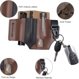 Multitool Sheath for Belt, Sheath for Men, PU Leather EDC Pocket Organizer with Pen Holder, Key Fob, Flashlight Sheath