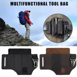 Multitool Sheath for Belt, Sheath for Men, PU Leather EDC Pocket Organizer with Pen Holder, Key Fob, Flashlight Sheath