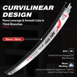 EZARC Arc Edge Wood Pruning Saw Blades 380mm, CRV Japanese Teeth Reciprocating Saw Blade 6TPI for Tree Trimming, Wood Cutting