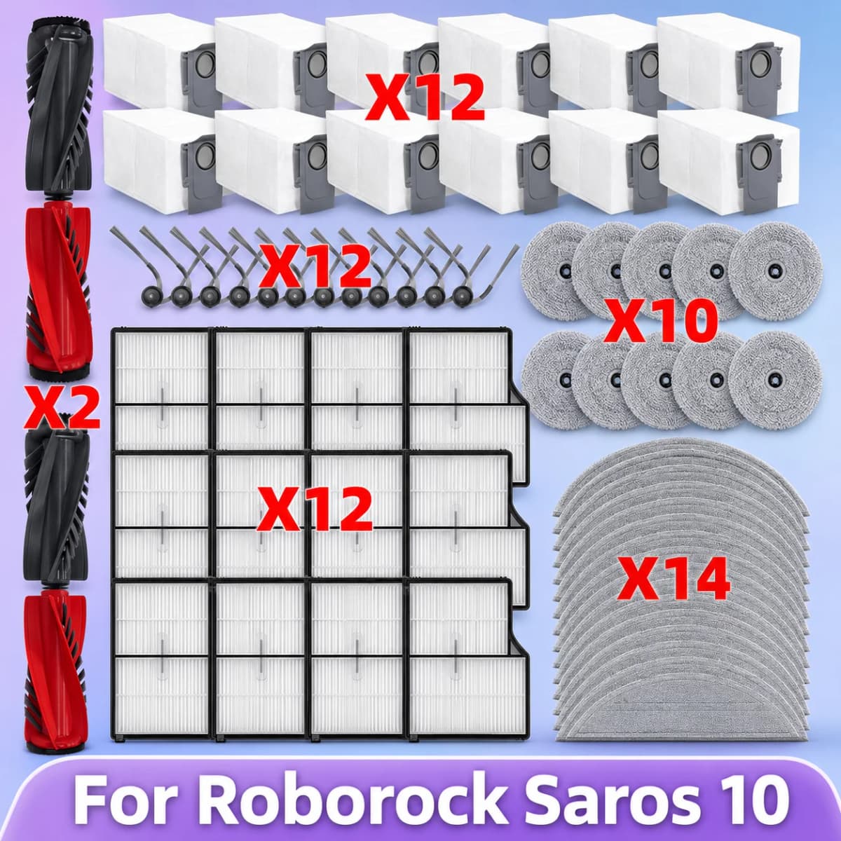 Compatible For ( Roborock Saros 10 / Roborock S9 MaxV Ultra ) Vacuum Parts Main Roller Side Brush HEPA Filter Mop Cloth Dust Bag