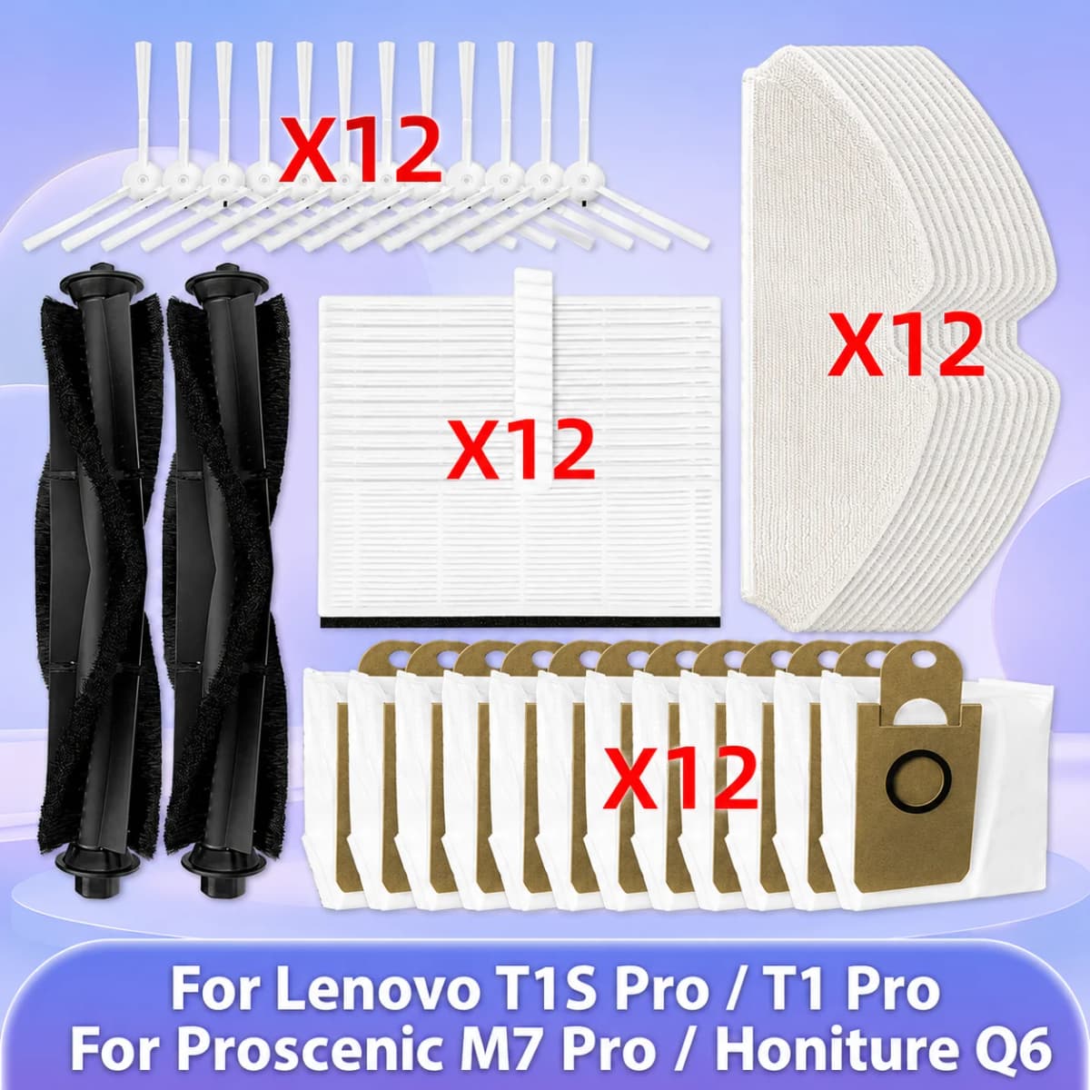Fit For Lenovo T1S Pro / T1 Pro/ Proscenic M7 Pro / Honiture Q6 Parts Roller Side Brush Cover Guard Filter Mop Cloth Dust Bag