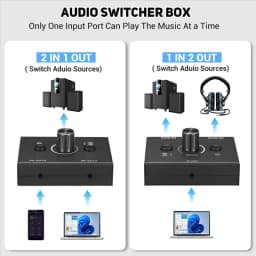 vend 3.5mm Audio Switcher, 2 Input 1 Output/1 Input 2 Output Audio Splitter Switcher, Audio Switcher Box,One-Key Mute Button