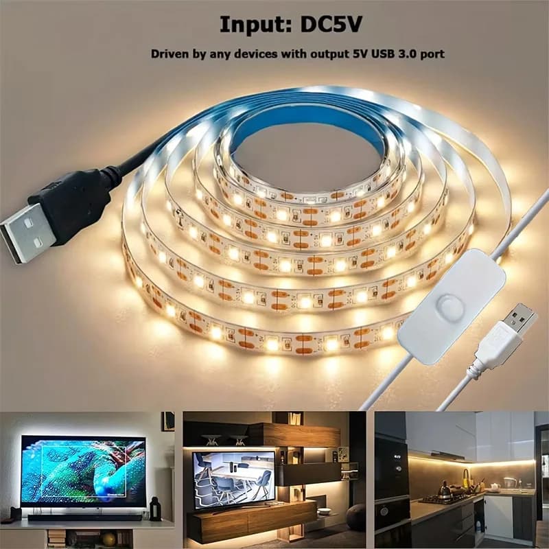 5V 2835 LED Strip Lights Can Be Pasted, Cuttable, White/Warm White Flexible LED Light For TV Backlight Home Cabinet Decor Lighti