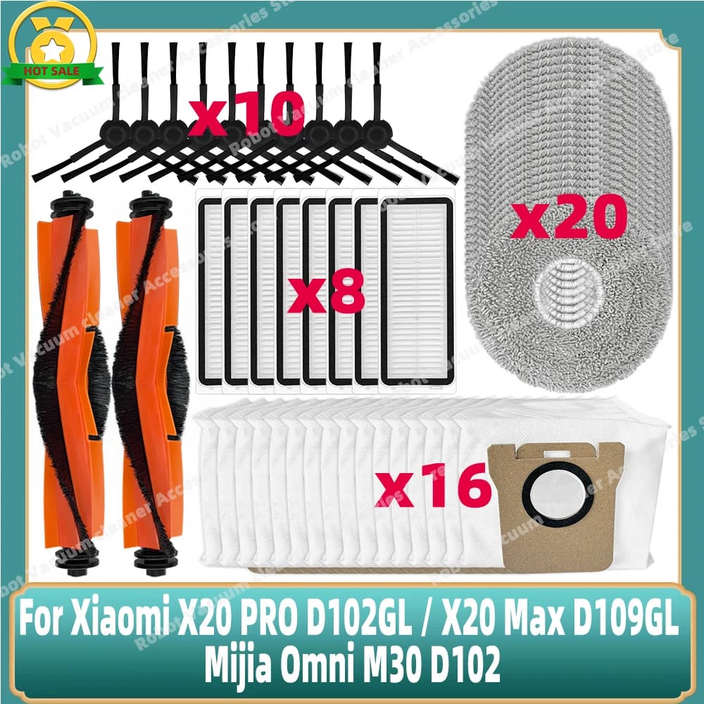 Compatible For Xiaomi X20 PRO D102GL / X20 Max D109GL / Mijia Omni M30 D102 Parts Main Side Brush Filter Mop Dust Bag