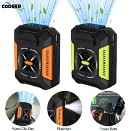 Portable Waist Clip Fan 5000mAh USB Rechargeable Fan Powerful Air Cooler Outdoor Camping Waist Fan with Power Bank LED Light