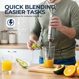 Hand Immersion Blender Powerful 4-in-1,Stainless Steel Stick Food Mixer,700ml Mixing Beaker,500ml Processor,Whisk, 1200W MAX