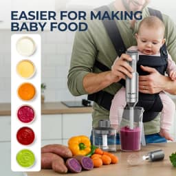 Hand Immersion Blender Powerful 4-in-1,Stainless Steel Stick Food Mixer,700ml Mixing Beaker,500ml Processor,Whisk, 1200W MAX